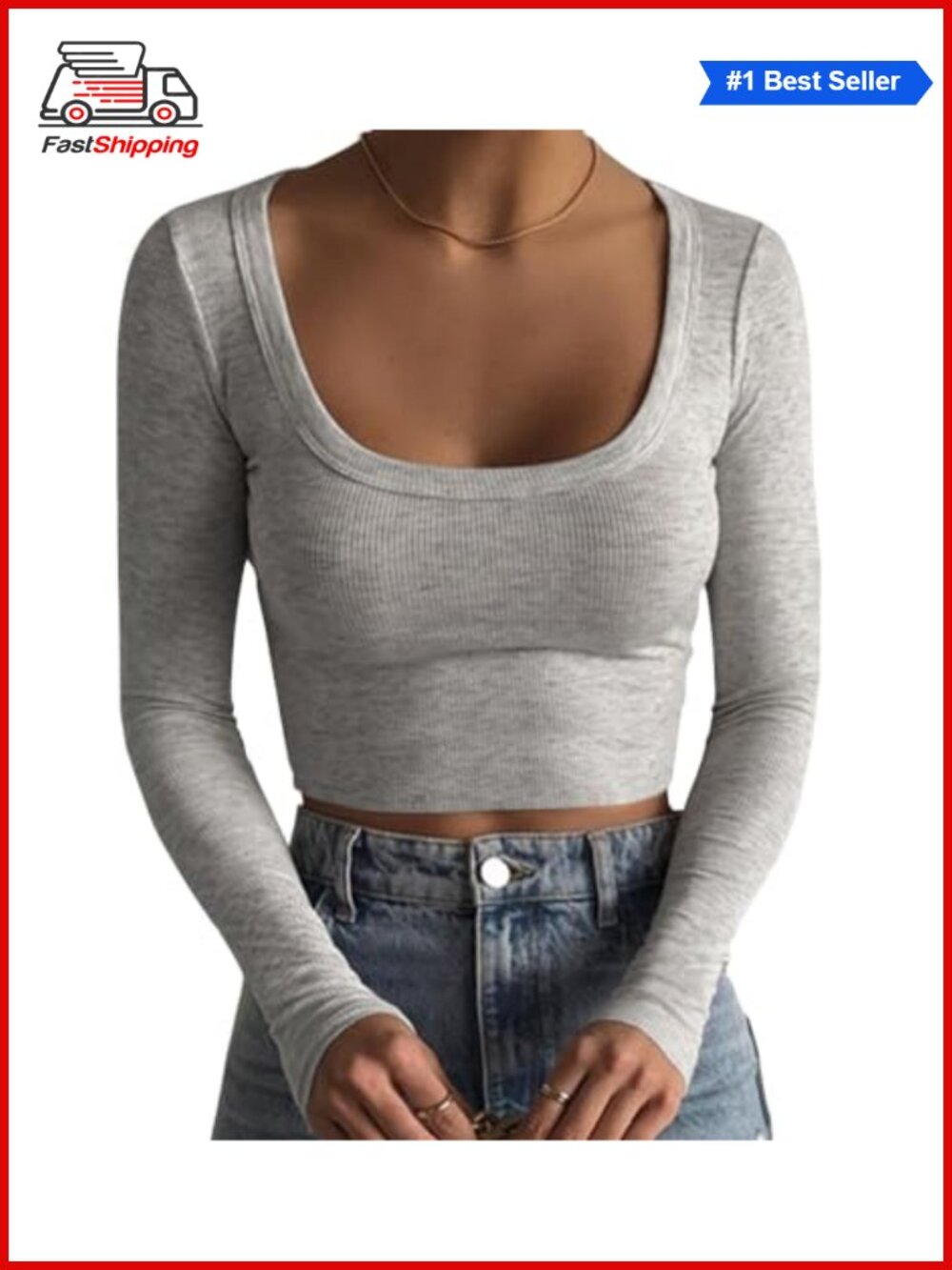 ✨ Artfish Women's Square Neck Long Sleeve Ribbed Knit Cropped Top